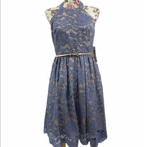 NWT eLIZA J Lace Fit & Flare Halter Blue Dress 8p Party,Cocktail Summer Spring